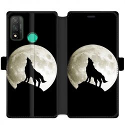 Housse cuir portefeuille pour Huawei P Smart (2020) Loup Noir