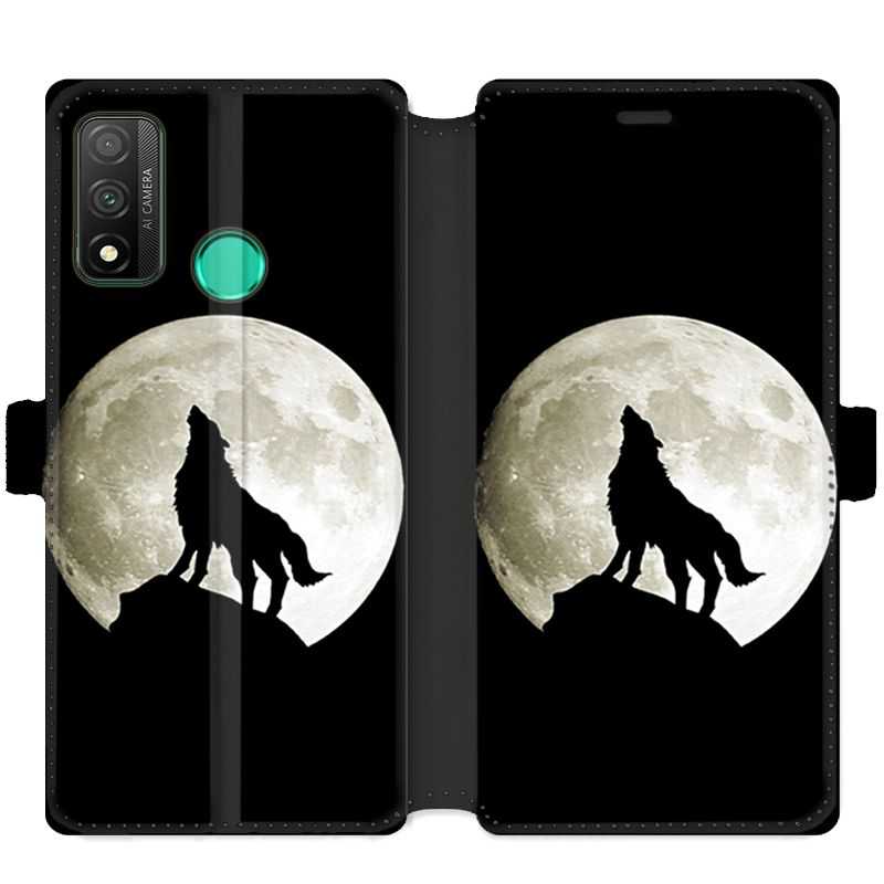 Housse cuir portefeuille pour Huawei P Smart (2020) Loup Noir