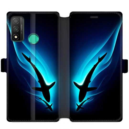 Housse cuir portefeuille pour Huawei P Smart (2020) Requin Noir