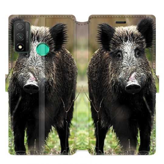 Housse cuir portefeuille pour Huawei P Smart (2020) chasse sanglier bois