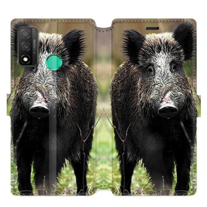 Housse cuir portefeuille pour Huawei P Smart (2020) chasse sanglier bois