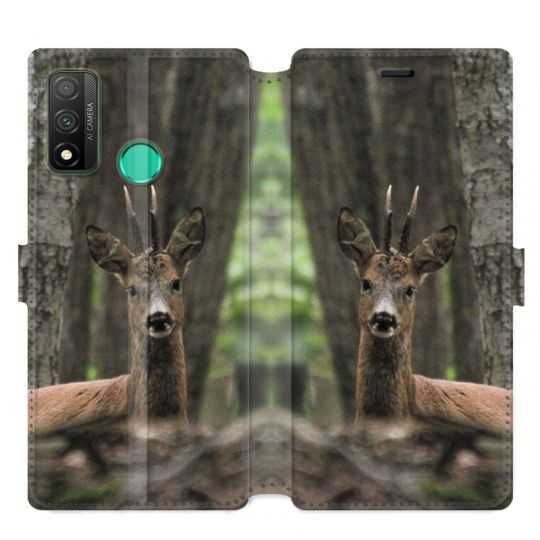 Housse cuir portefeuille pour Huawei P Smart (2020) chasse chevreuil Bois