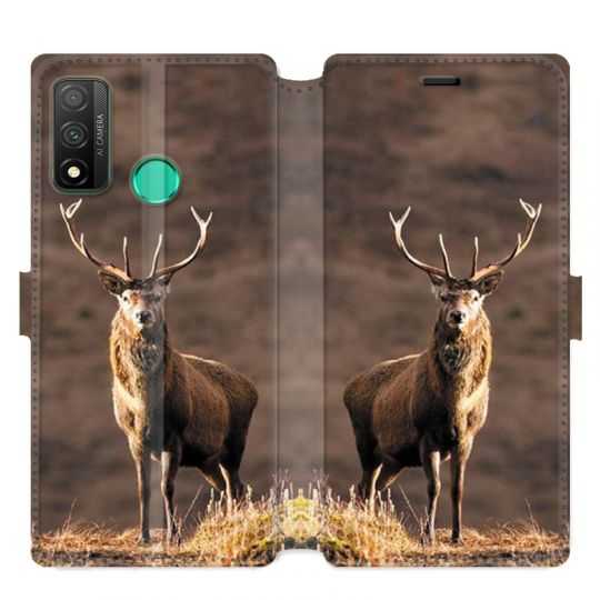 Housse cuir portefeuille pour Huawei P Smart (2020) chasse chevreuil Blanc