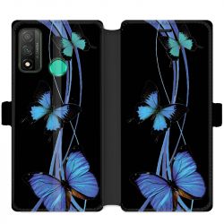 Housse cuir portefeuille pour Huawei P Smart (2020) papillons bleu