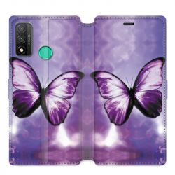 Housse cuir portefeuille pour Huawei P Smart (2020) papillons violet et blanc