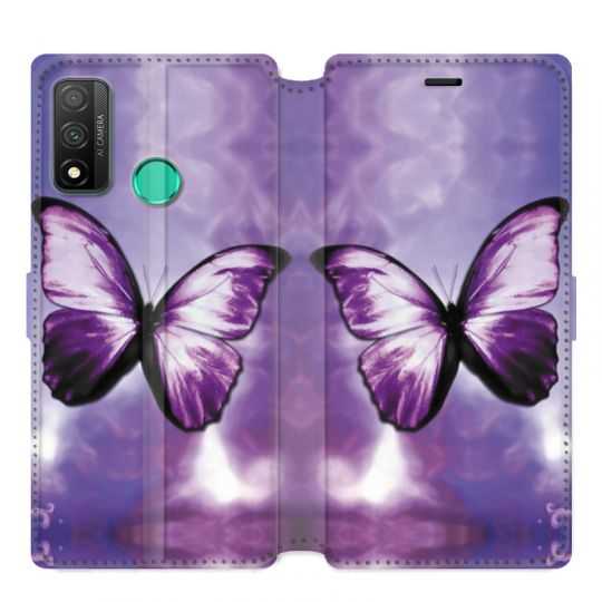 Housse cuir portefeuille pour Huawei P Smart (2020) papillons violet et blanc