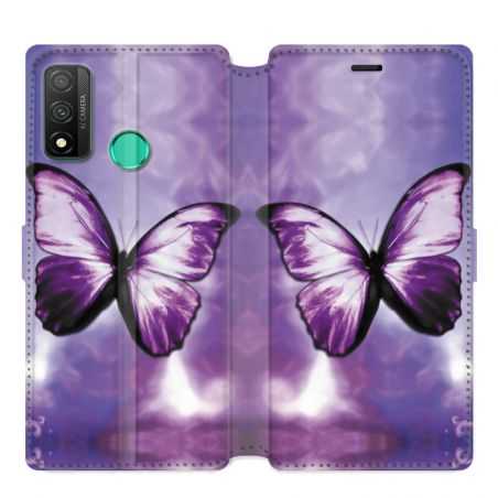 Housse cuir portefeuille pour Huawei P Smart (2020) papillons violet et blanc