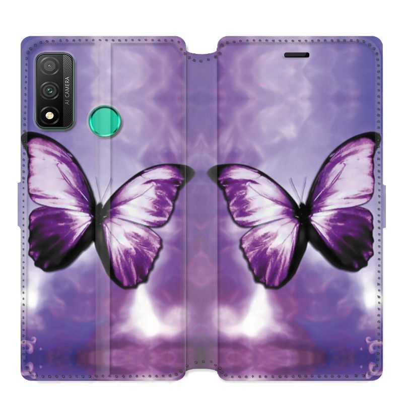 Housse cuir portefeuille pour Huawei P Smart (2020) papillons violet et blanc