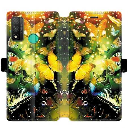 Housse cuir portefeuille pour Huawei P Smart (2020) papillons papillon jaune