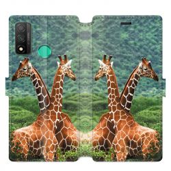 Housse cuir portefeuille pour Huawei P Smart (2020) savane Girafe Duo