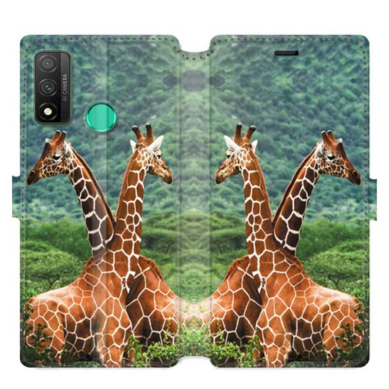Housse cuir portefeuille pour Huawei P Smart (2020) savane Girafe Duo