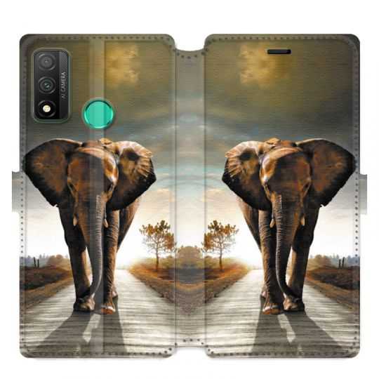 Housse cuir portefeuille pour Huawei P Smart (2020) savane Elephant route