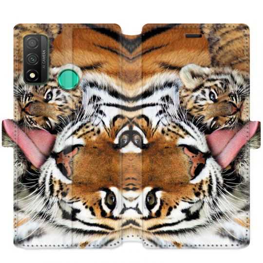 Housse cuir portefeuille pour Huawei P Smart (2020) bebe tigre