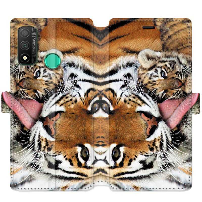 Housse cuir portefeuille pour Huawei P Smart (2020) bebe tigre