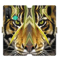 Housse cuir portefeuille pour Huawei P Smart (2020) Oeil tigre