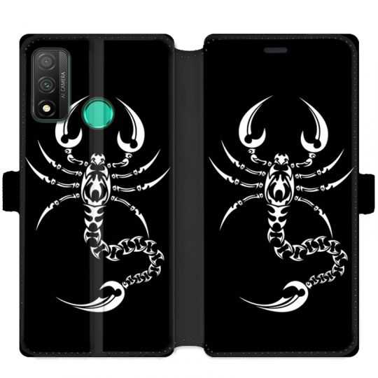Housse cuir portefeuille pour Huawei P Smart (2020) scorpion