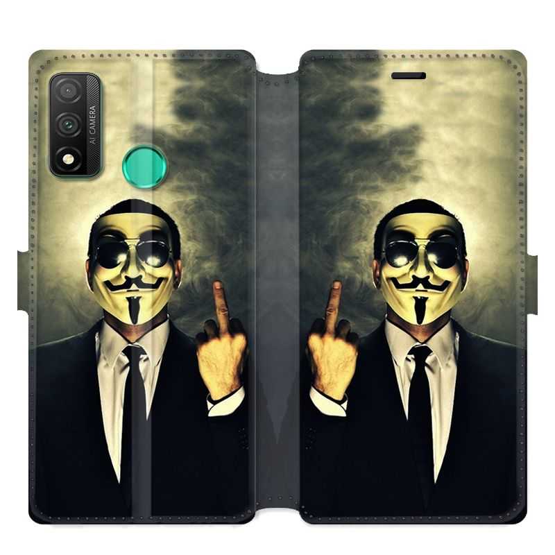 Housse cuir portefeuille pour Huawei P Smart (2020) Anonymous doigt