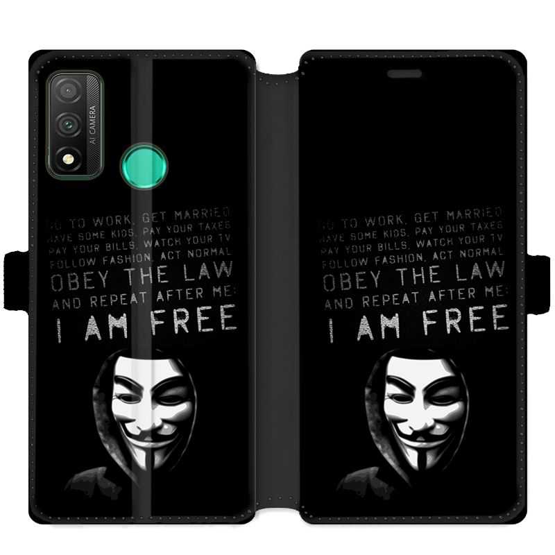 Housse cuir portefeuille pour Huawei P Smart (2020) Anonymous I am free