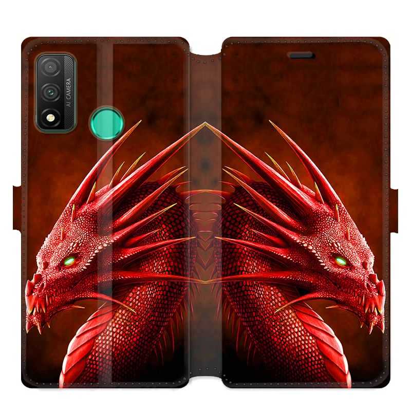 Housse cuir portefeuille pour Huawei P Smart (2020) Dragon Rouge