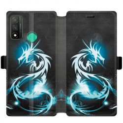Housse cuir portefeuille pour Huawei P Smart (2020) Dragon Bleu
