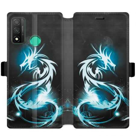 Housse cuir portefeuille pour Huawei P Smart (2020) Dragon Bleu