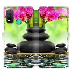 Housse cuir portefeuille pour Huawei P Smart (2020) orchidee eau