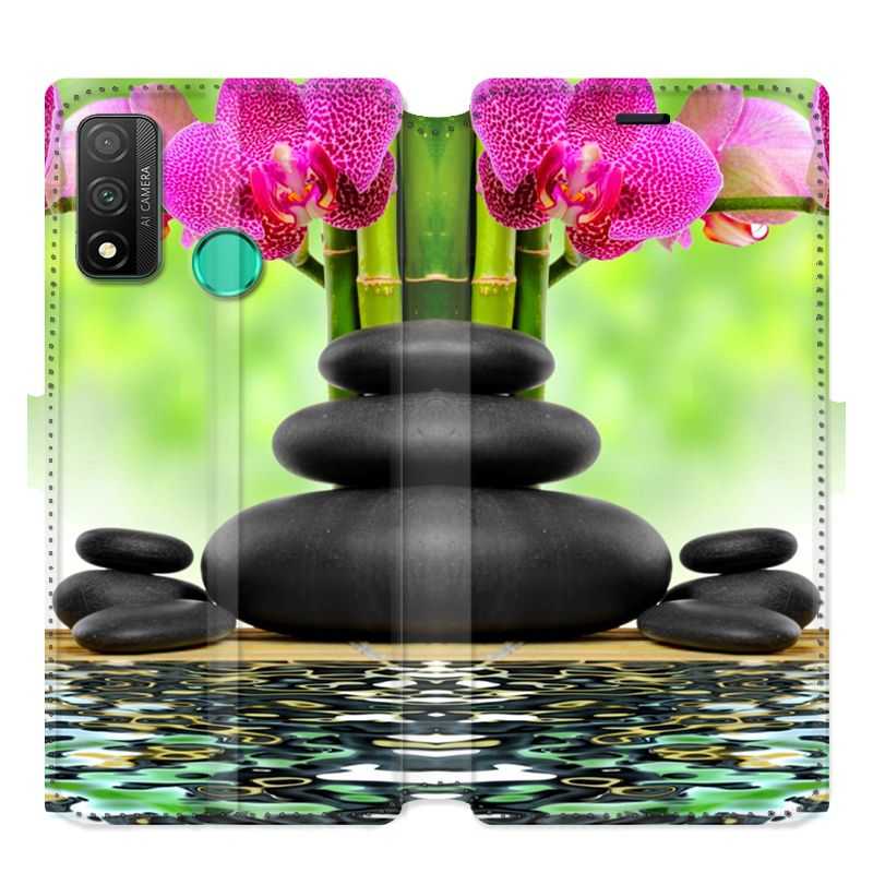 Housse cuir portefeuille pour Huawei P Smart (2020) orchidee eau