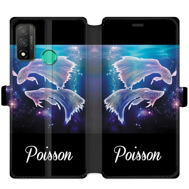 Housse cuir portefeuille pour Huawei P Smart (2020) signe zodiaque 2 Poisson