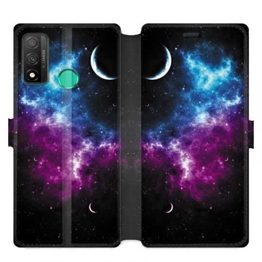 Housse cuir portefeuille pour Huawei P Smart (2020) Univers Bleu violet