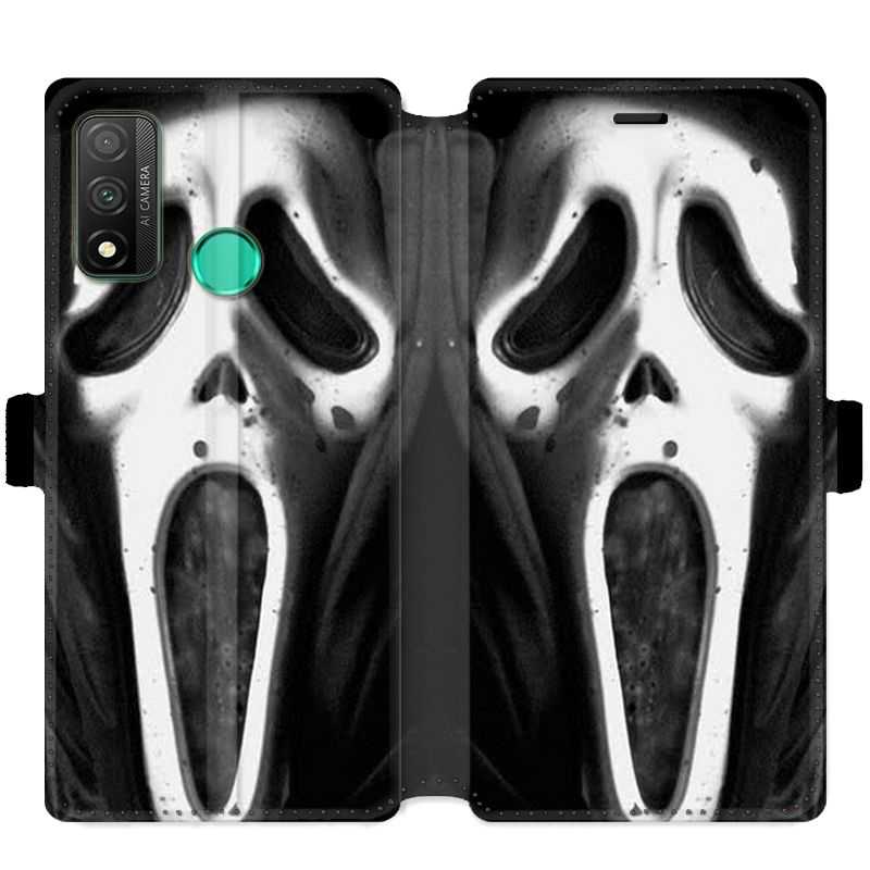 Housse cuir portefeuille pour Huawei P Smart (2020) Scream noir
