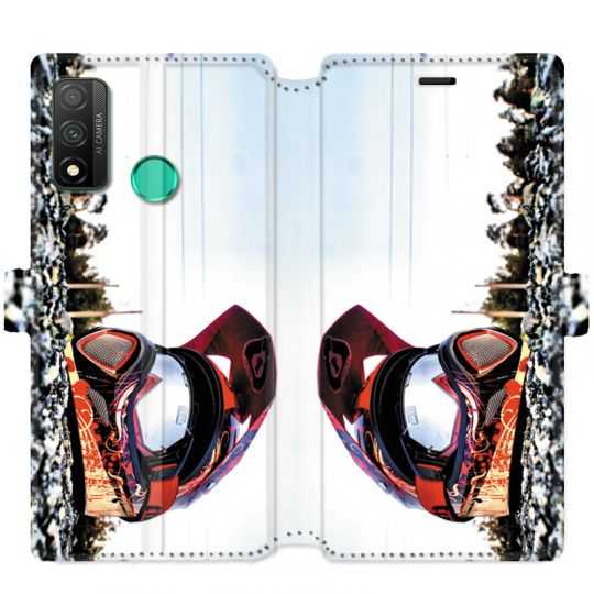 Housse cuir portefeuille pour Huawei P Smart (2020) Moto Casque Cross
