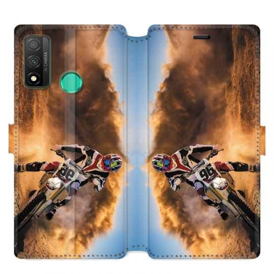 Housse cuir portefeuille pour Huawei P Smart (2020) Moto Cross Blanc
