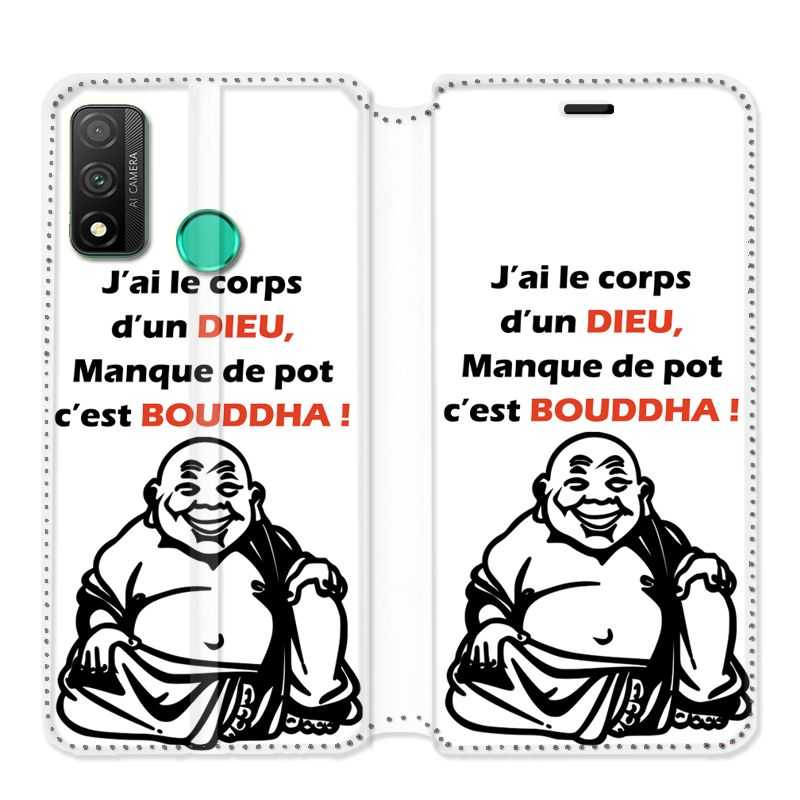 Housse cuir portefeuille pour Huawei P Smart (2020) Humour Bouddha