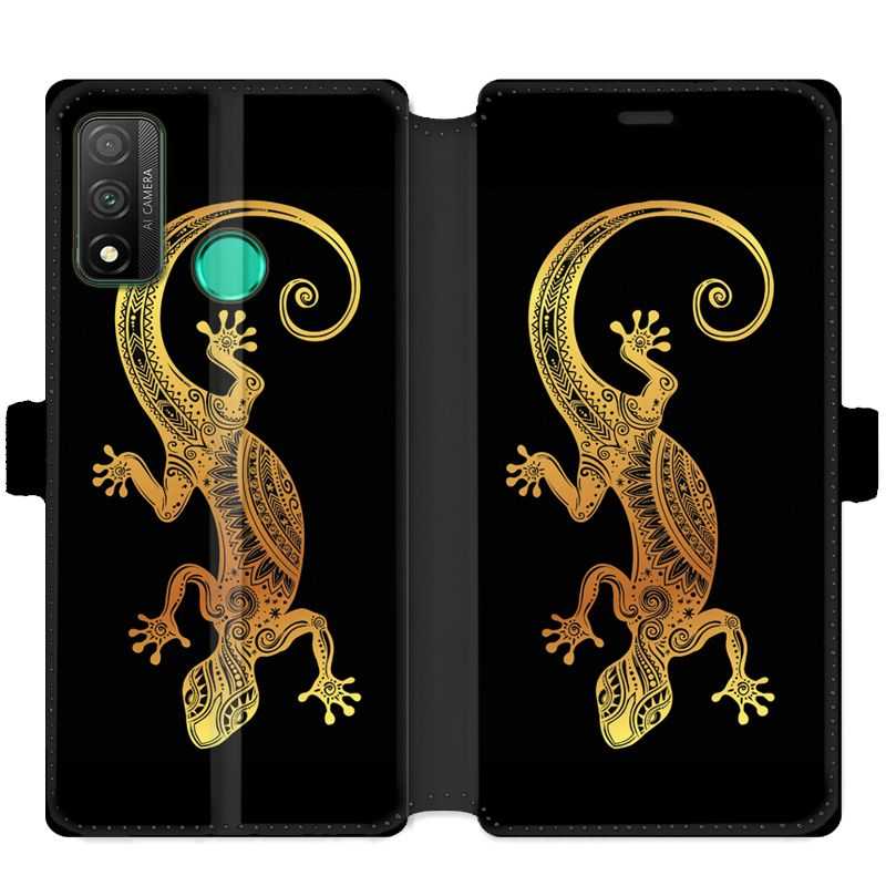 Housse cuir portefeuille pour Huawei P Smart (2020) Animaux Maori lezard noir