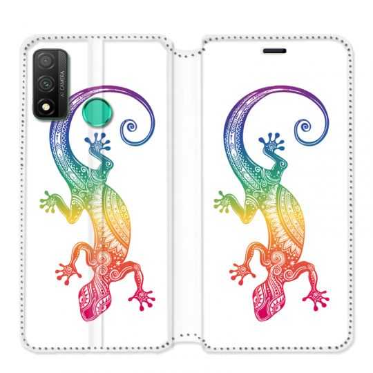 Housse cuir portefeuille pour Huawei P Smart (2020) Animaux Maori Salamandre color