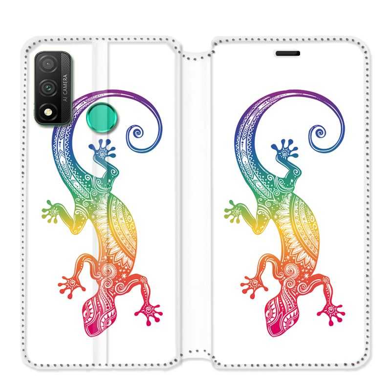 Housse cuir portefeuille pour Huawei P Smart (2020) Animaux Maori Salamandre color
