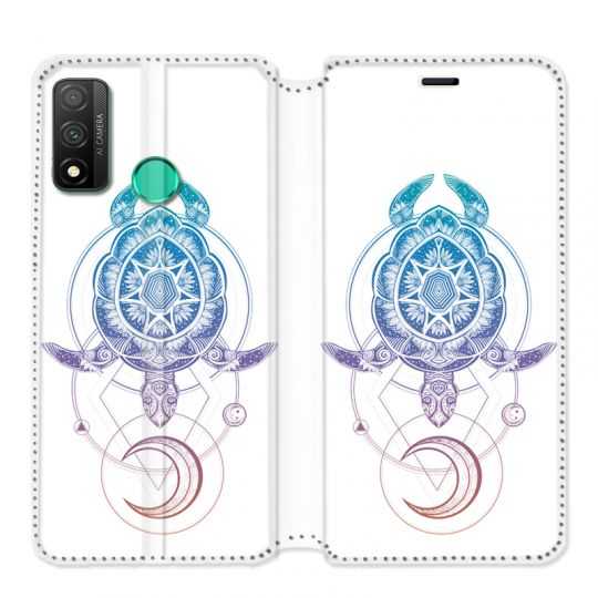 Housse cuir portefeuille pour Huawei P Smart (2020) Animaux Maori tortue color