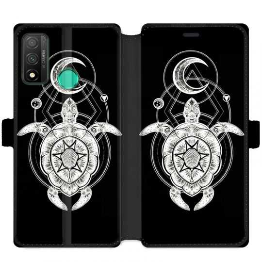 Housse cuir portefeuille pour Huawei P Smart (2020) Animaux Maori Tortue noir