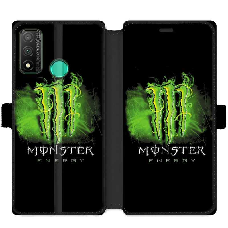 Housse cuir portefeuille pour Huawei P Smart (2020) Monster Energy Vert
