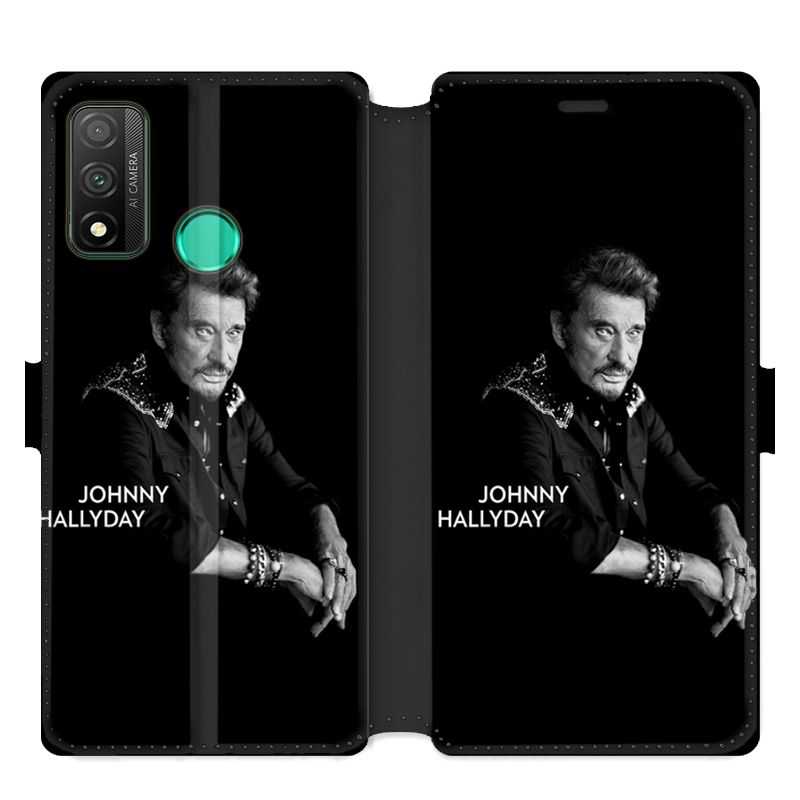 Housse cuir portefeuille pour Huawei P Smart (2020) Johnny Hallyday Noir