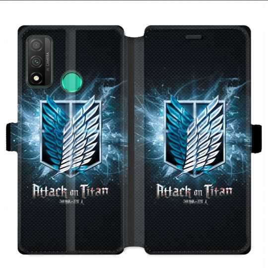 Housse cuir portefeuille pour Huawei P Smart (2020) Manga Attaque titans noir