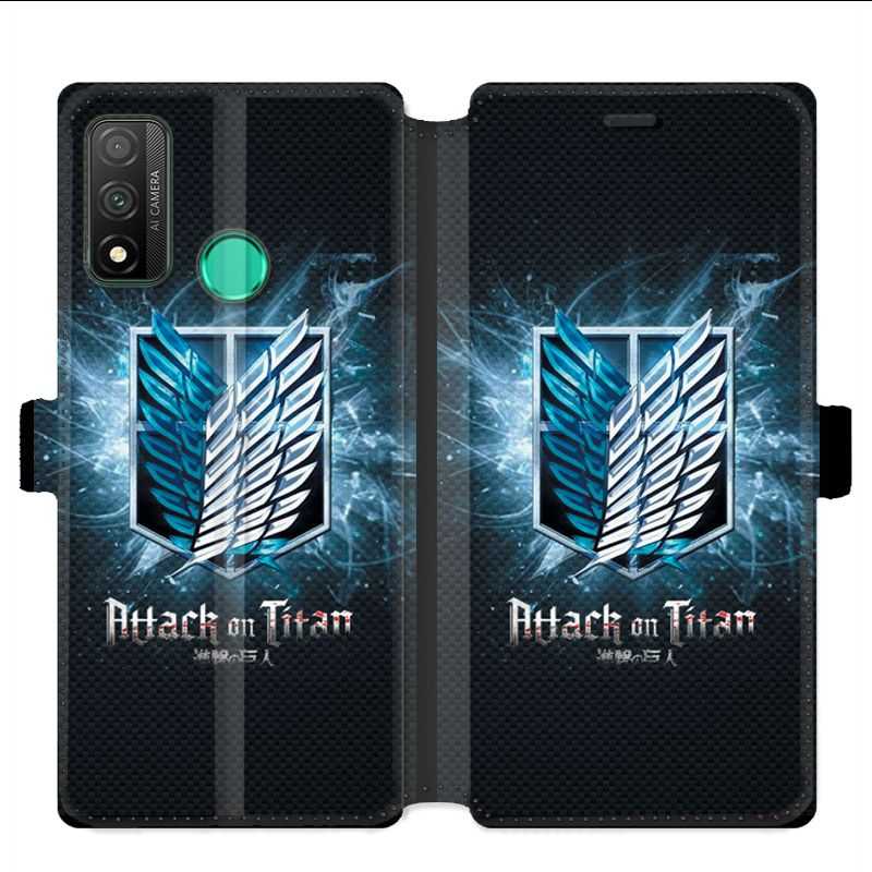 Housse cuir portefeuille pour Huawei P Smart (2020) Manga Attaque titans noir