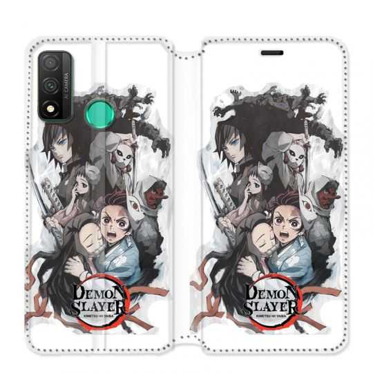 Housse cuir portefeuille pour Huawei P Smart (2020) Manga demon Slayer Blanc