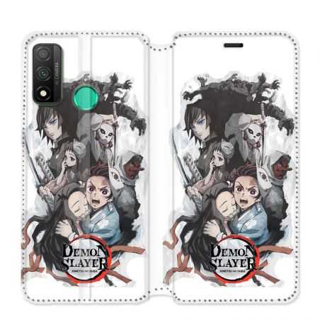 Housse cuir portefeuille pour Huawei P Smart (2020) Manga demon Slayer Blanc
