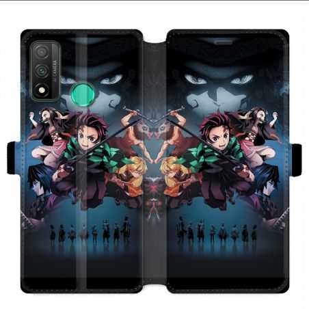 Housse cuir portefeuille pour Huawei P Smart (2020) Manga demon Slayer Noir