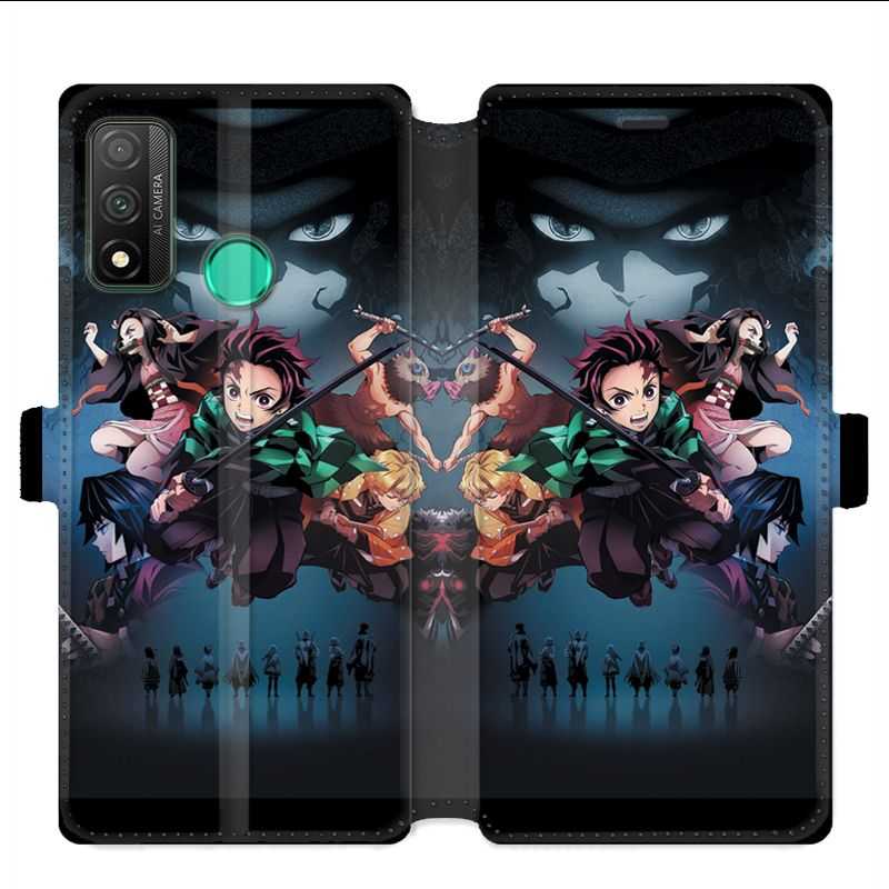 Housse cuir portefeuille pour Huawei P Smart (2020) Manga demon Slayer Noir