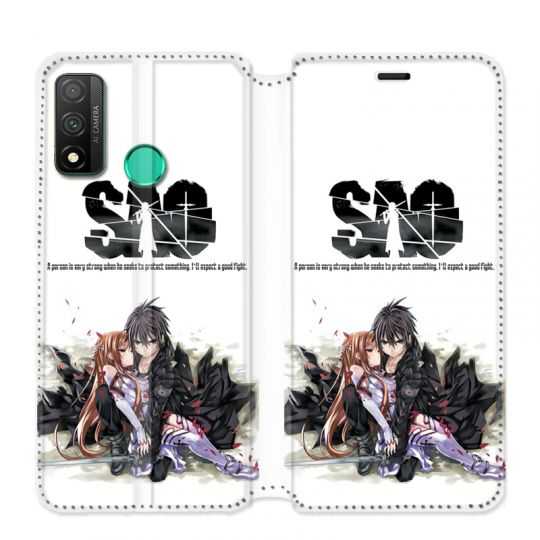 Housse cuir portefeuille pour Huawei P Smart (2020) Manga SAO sword Art Online blanc