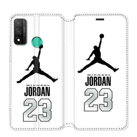 Housse cuir portefeuille pour Huawei P Smart (2020) Jordan 23 Blanc