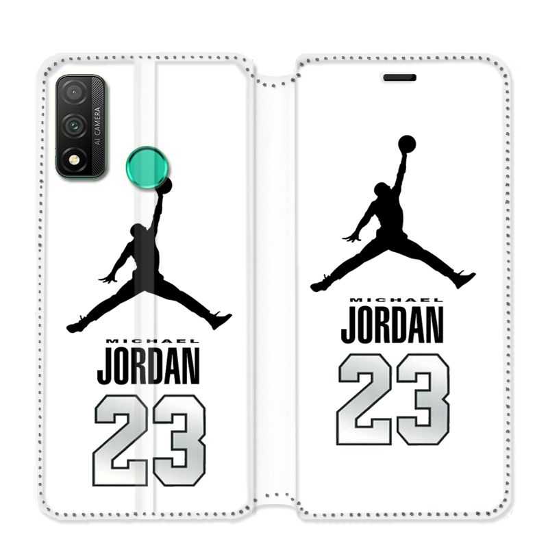 Housse cuir portefeuille pour Huawei P Smart (2020) Jordan 23 Blanc