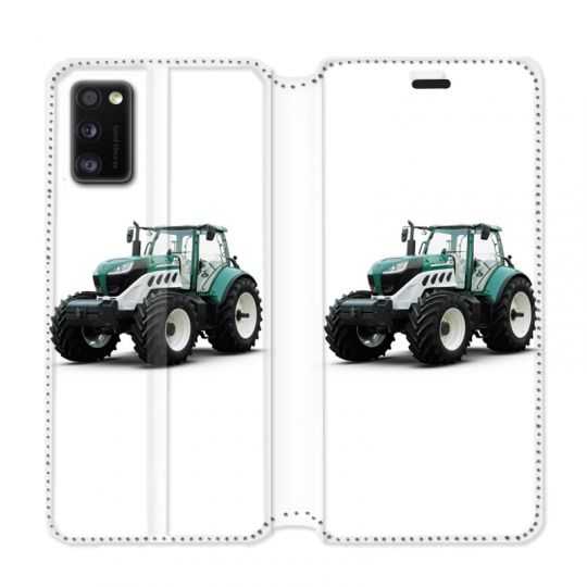 Housse cuir portefeuille pour Samsung Galaxy A41 Agriculture Tracteur Blanc